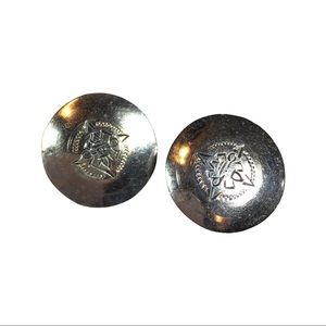 Vintage Mexico 925 Sterling Silver Round Engraved Screwback Earrings